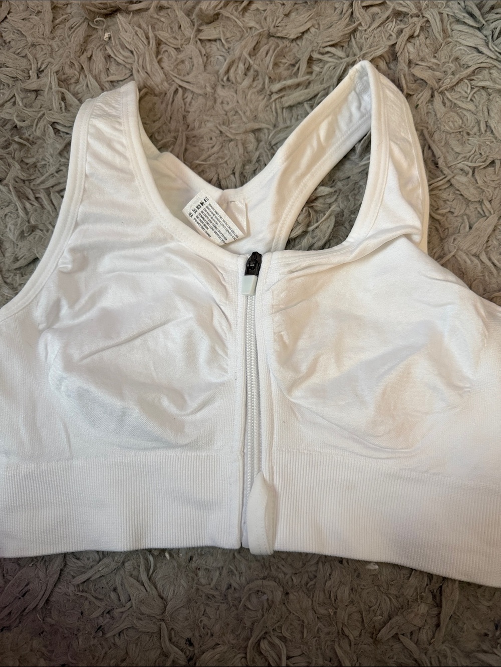 White Front-Zip Sports Bra - Comfortable Support